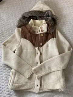 ラムウール フード付き ニットジャケット