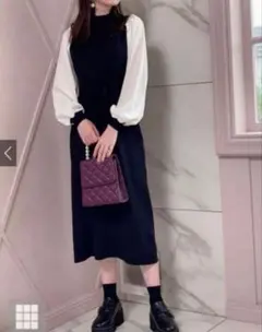 GRL グレイル 異素材 モックネックロングニットワンピース 長袖 サイズM