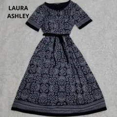 洗える　ローラアシュレイ　ワンピース　ロング丈　総柄　リボン　タック　花柄