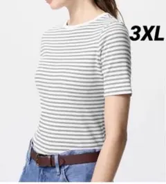 ユニクロ　リブボートネックT(5分袖) ボーダー　3XL