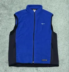 希少　OLD NIKE 90s 銀タグ フリースベストジップアップ　青×黒　L