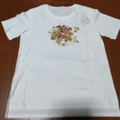 ワールドCORDIER 半袖Tシャツ ホワイト 花柄 スパンコール　③のサムネイル
