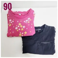 まとめ売り　90cm反訴でTシャツ 2枚セット 女の子　ピンク×黒のサムネイル
