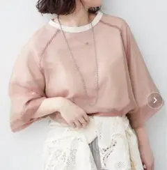 【新品】 オーガンジー×カットソー 重ね ラグラン 半袖 Tシャツ