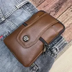 新品 本革 レザー ウエストバック ベルトポーチ シングルファスナー スマホ
