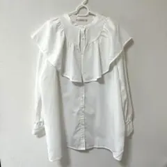 NICE CLAUP★ノーカラー ケープフリル ブラウス