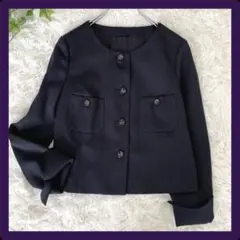 ★送料無料★日本製✨ANAYI アナイ　畝織り ノーカラー ブラック ジャケット