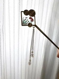 金魚と花のデザイン かんざし　ハンドメイド