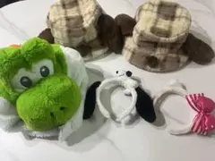 ヨッシー スヌーピー ミニー キャラクター帽子 カチューシャ バケパ 5点セット