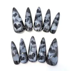 現品 ネイルチップ ハート　シズニルック 地雷　痛ネイル　フラッシュネイル