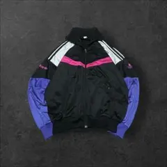 90s アディダス トラックジャケット L 短丈 マルチ 企業ロゴ 万国旗タグ