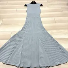 アンドクチュール マキシ丈サマーニットワンピース マーメイドくすみグリーンM