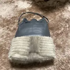 グレー レザー ファー 巾着バッグ