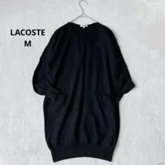 ラコステ　Vネックニットワンピース【M】ロゴラインストーン　上質ウール100%
