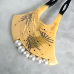 かんざし　鼈甲風　簪　パール　在銘　ススキ　月　318　和装小物　アンティーク