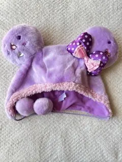 ディズニー ファンキャップ ミニー 紫 パープル リボン ビーズ ストーン 水玉