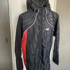 PUMA ストライプフードジャケット 黒/赤