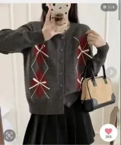 LAFFMO リボン付きアーガイルニットカーディガン 値下げ交渉可能