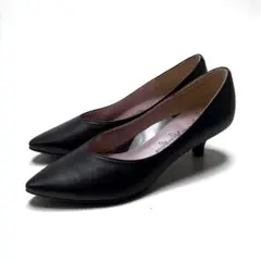 【未使用】銀座かねまつ パンプス レザー ポインテッドトゥ Vカット ブラック