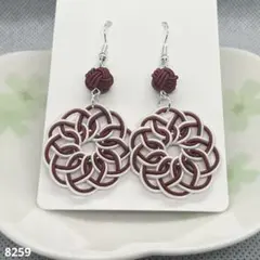ハンドメイド【水引】ピアス　えんじ色×白