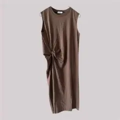 BEAUTY&YOUTH コットンツイストスリット入りワンピース ブラウン 綿