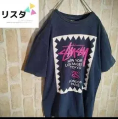 【USA製☆ビックロゴ】STUSSY ワールドツアー M 紺色