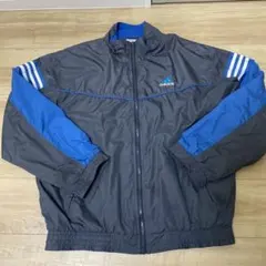 00s adidas ナイロンジャケット 黒/青 ストライプ