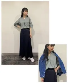 【定価8690円☆】グリーンレーベルリラクシング 紺 ナロー フレアスカート