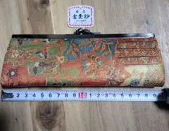 本皮　金更紗　がま口長財布
