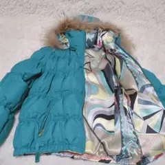 【はる様専用】ターコイズ ダウンジャケット フード付き　ラクーンファー　38