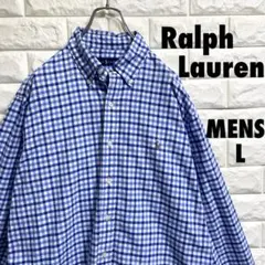 ラルフローレン　ギンガムチェック　長袖シャツ　ポニー刺繍　メンズLサイズ