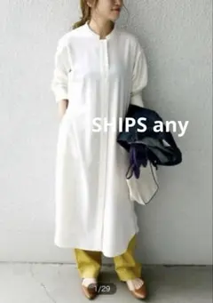 SHIPS any◆ウールミックス ソフト パフ シャツワンピース　白　F