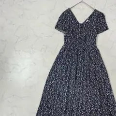 dazzlin 切替 花柄 裏地 半袖 プリーツ フレア ひざ丈 ワンピース S