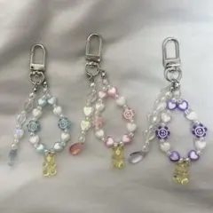 【値下げ中】ハンドメイド　ビーズストラップ　ビーズキーホルダー　ビーズキーリング