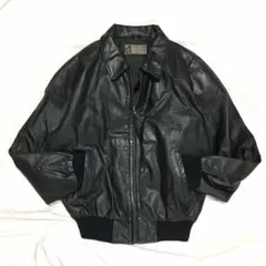 【個性派古着】デザイン革ジャン　短丈　本革　ツヤあり　黒　ファスナー式　メンズM