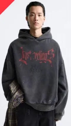 ZARA Lost Feelings カーボングレー パーカー　ダメージ加工のサムネイル