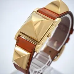 80 稼動 HERMES 時計 メドール オレンジ 箱付き　スタッズ ゴールドのサムネイル