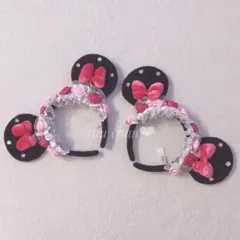 本日発送♡ディズニー　ミニー　お花　薔薇　フリル　ピンク　パール　カチューシャ♡