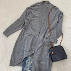 ロングカーディガン　グレー　シンプル　ポケット付き【M〜L】