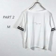 半袖/Tシャツ/ロゴプリント/袖ライン/M/白/綿混/普段着/カジュアル/刺繍