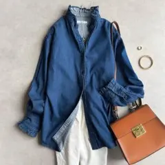 美品▲ジャーナルスタンダード//デニムフリルブラウス▲インディゴブルー