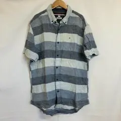 あ*ん様 A325T トミーヒルフィガーアメリカ古着ボーダー柄ボタンダウン半袖シ