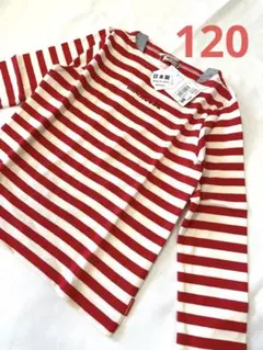 新品タグ付き　ミキハウス　ボーダー　ロゴ刺繍　カットソー　120 ロンT 赤