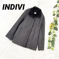 インディヴィ◆スタンドカラーコート ウール混 ミドル丈 38 通勤 ビジネス