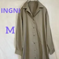 【イング】シャツワンピース(M)くすみカーキ系タック入り(レーヨン混)ゆったり