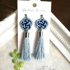 水引梅結びタッセル付きファッションピアス/イヤリング(ハンドメイド)