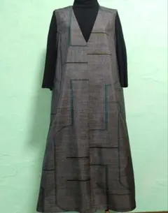 着物　リメイク　大島紬　カシュクール　ジレ　マキシ　ロング　ベスト 泥大島のロングカシュクールジレ Lサイズ フリーサイズ 着物