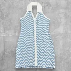 H&M(38)ホルターネック ワンピース 総柄 波柄 ミニワンピ ノースリーブ