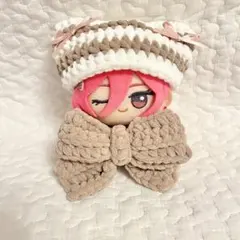 ちびぐるみ ぬい服 ベージュ ボーダー 猫耳ニット帽 リボンセット y2k