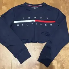 TOMMY HILFIGER ネイビー クロップドトレーナー リメイク